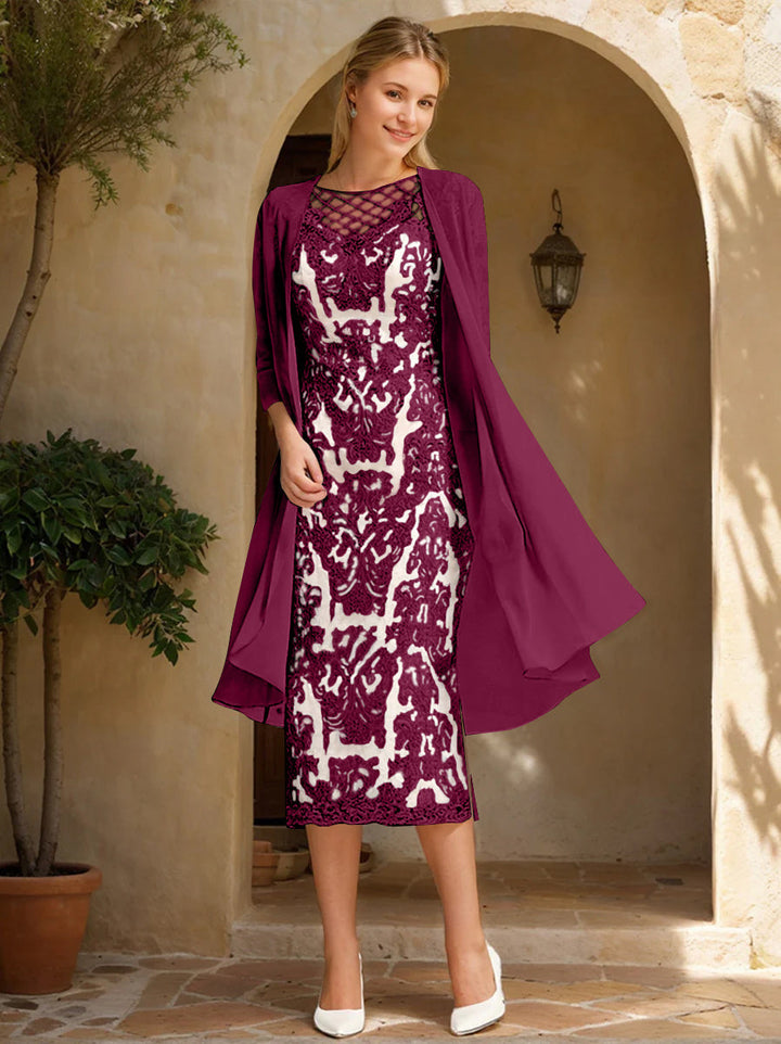 Two Pieces Sheath/Column Jewel Neck Mother of the Bride & Groom Dresses with Lace Appliques & Beadings