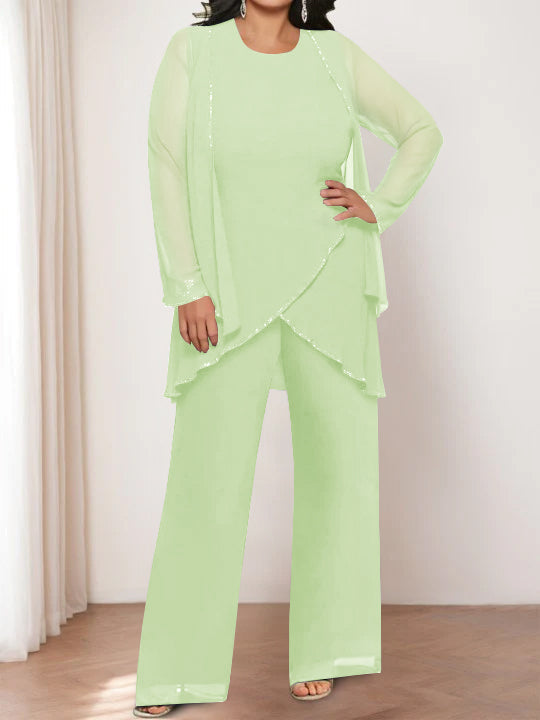 Chiffon Round Neck Mother of the Bride Pantsuits with Jacket