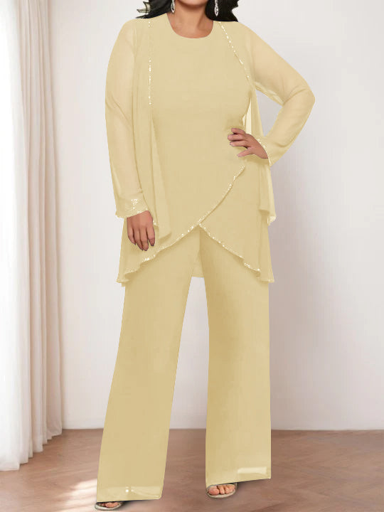 Chiffon Round Neck Mother of the Bride Pantsuits with Jacket