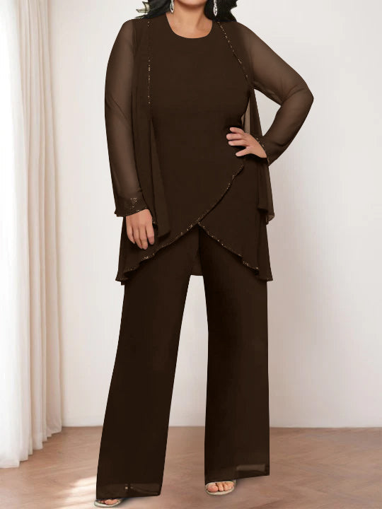 Chiffon Round Neck Mother of the Bride Pantsuits with Jacket