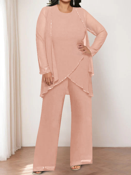 Chiffon Round Neck Mother of the Bride Pantsuits with Jacket