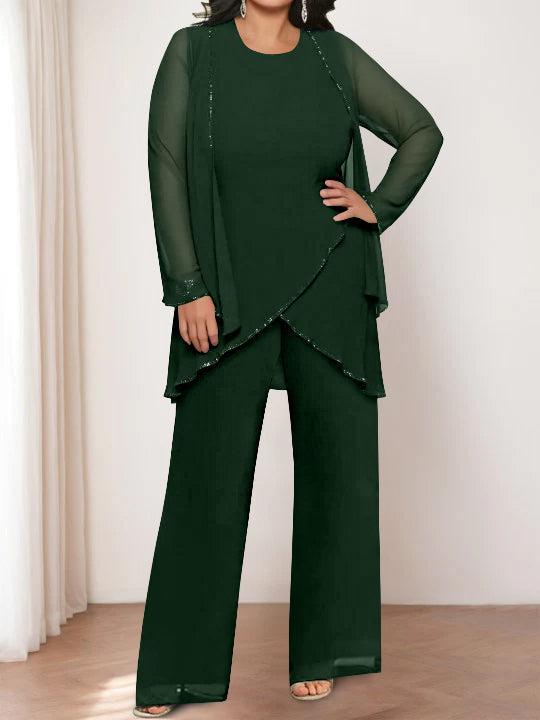 Chiffon Round Neck Mother of the Bride Pantsuits with Jacket