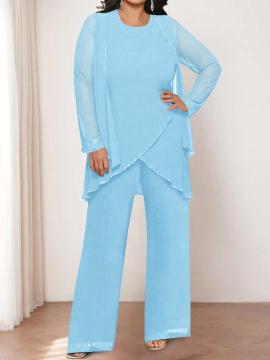 Chiffon Round Neck Mother of the Bride Pantsuits with Jacket