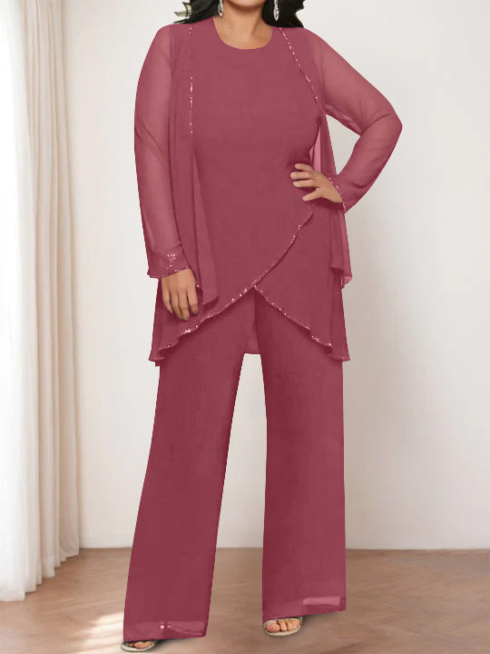 Chiffon Round Neck Mother of the Bride Pantsuits with Jacket