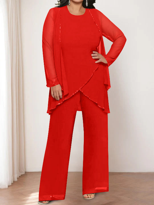 Chiffon Round Neck Mother of the Bride Pantsuits with Jacket