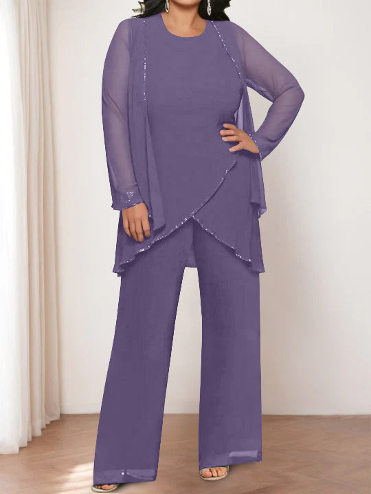 Chiffon Round Neck Mother of the Bride Pantsuits with Jacket