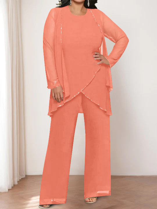 Chiffon Round Neck Mother of the Bride Pantsuits with Jacket