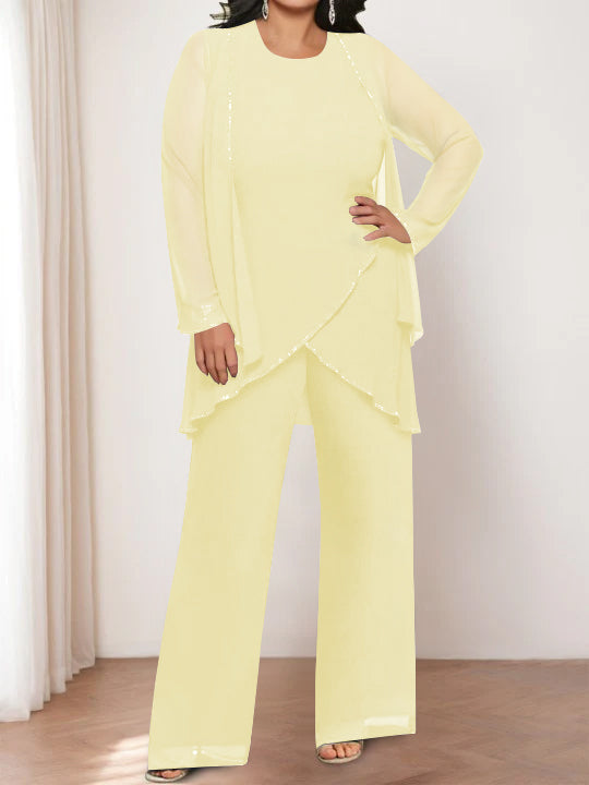 Chiffon Round Neck Mother of the Bride Pantsuits with Jacket