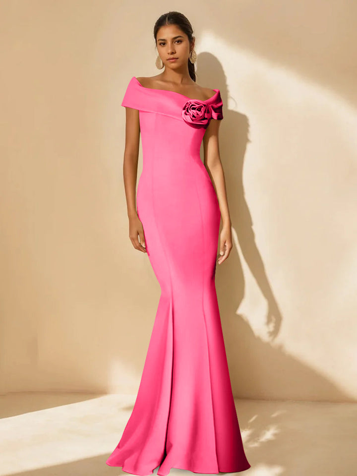 Trumpet/Mermaid Off-the-Shoulder Minimalist Mother of the Bride Dresses with Detachable Flower