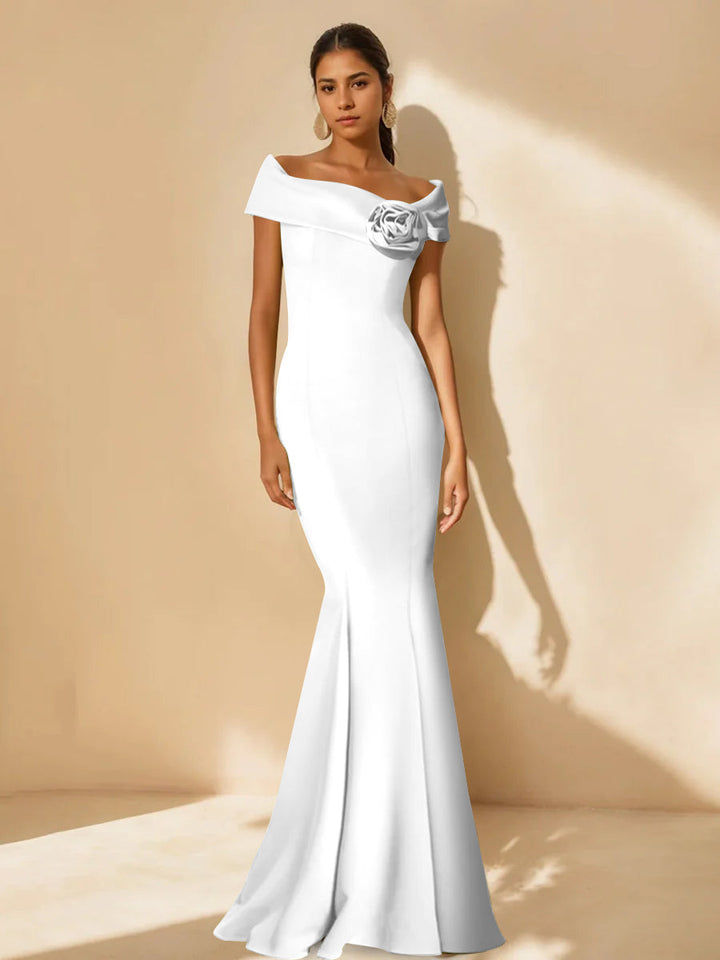 Trumpet/Mermaid Off-the-Shoulder Minimalist Mother of the Bride Dresses with Detachable Flower