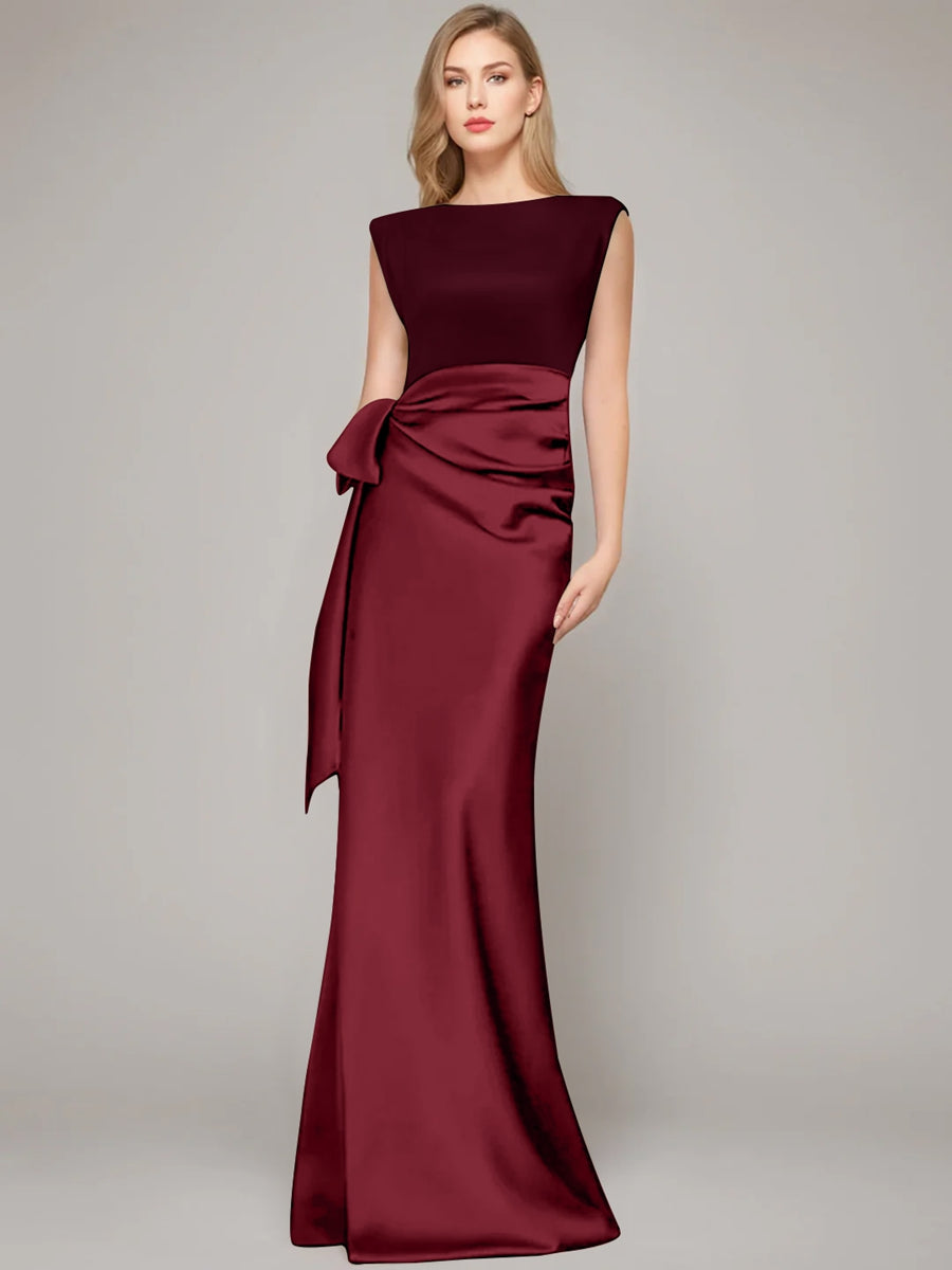 Sheath/Column Scoop Sleeveless Floor-Length Mother of the Bride Dresses with Bow & Shoulder Pad