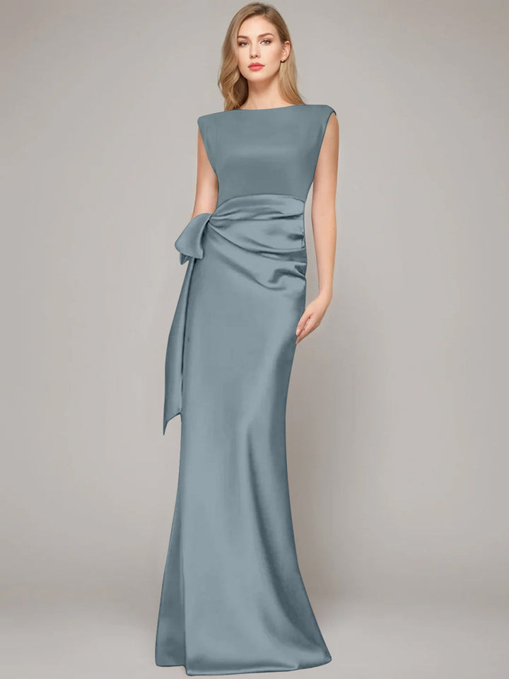 Sheath/Column Scoop Sleeveless Floor-Length Mother of the Bride Dresses with Bow & Shoulder Pad
