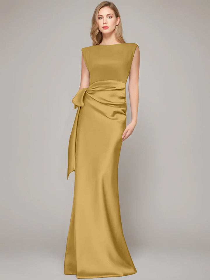 Sheath/Column Scoop Sleeveless Floor-Length Mother of the Bride Dresses with Bow & Shoulder Pad