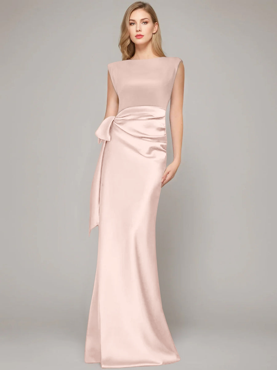 Sheath/Column Scoop Sleeveless Floor-Length Mother of the Bride Dresses with Bow & Shoulder Pad
