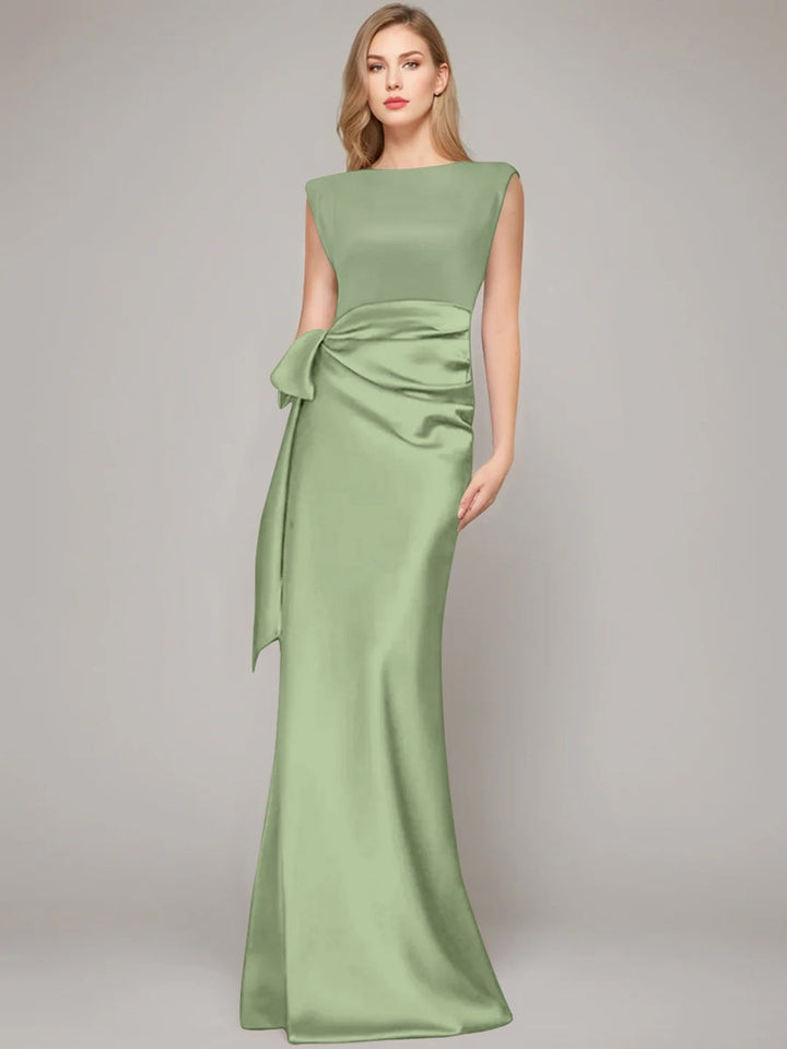 Sheath/Column Scoop Sleeveless Floor-Length Mother of the Bride Dresses with Bow & Shoulder Pad