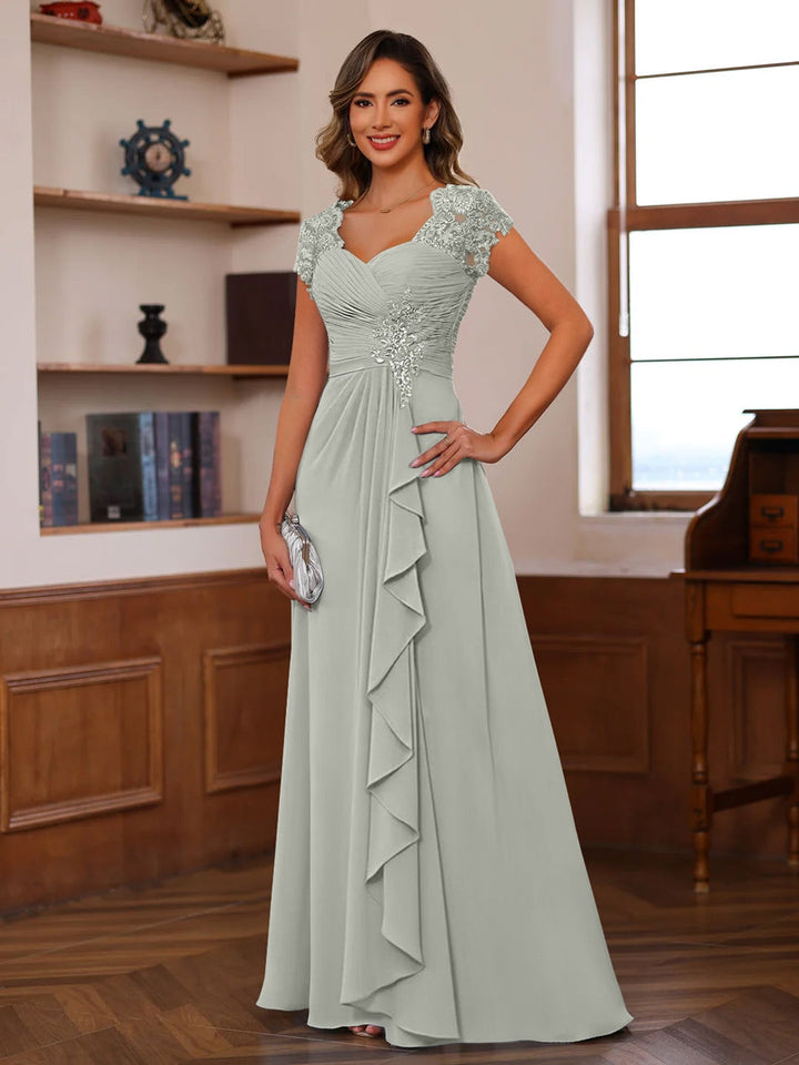 A-Line/Princess V-Neck Short Sleeves Pleated Mother of the Bride & Groom Dresses with Ruffles & Appliques