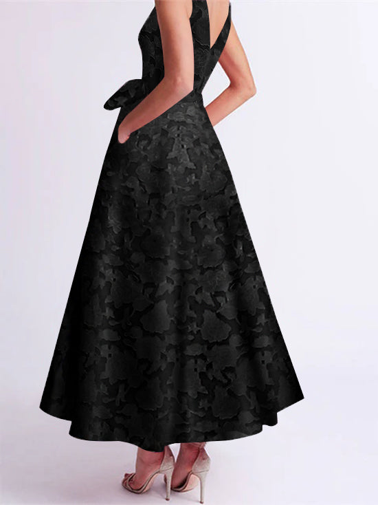 A-Line/Princess V-Neck Sleeveless Ankle-Length Rose Lace Applique Mother of the Bride Dresses with Pockets & Ruffles