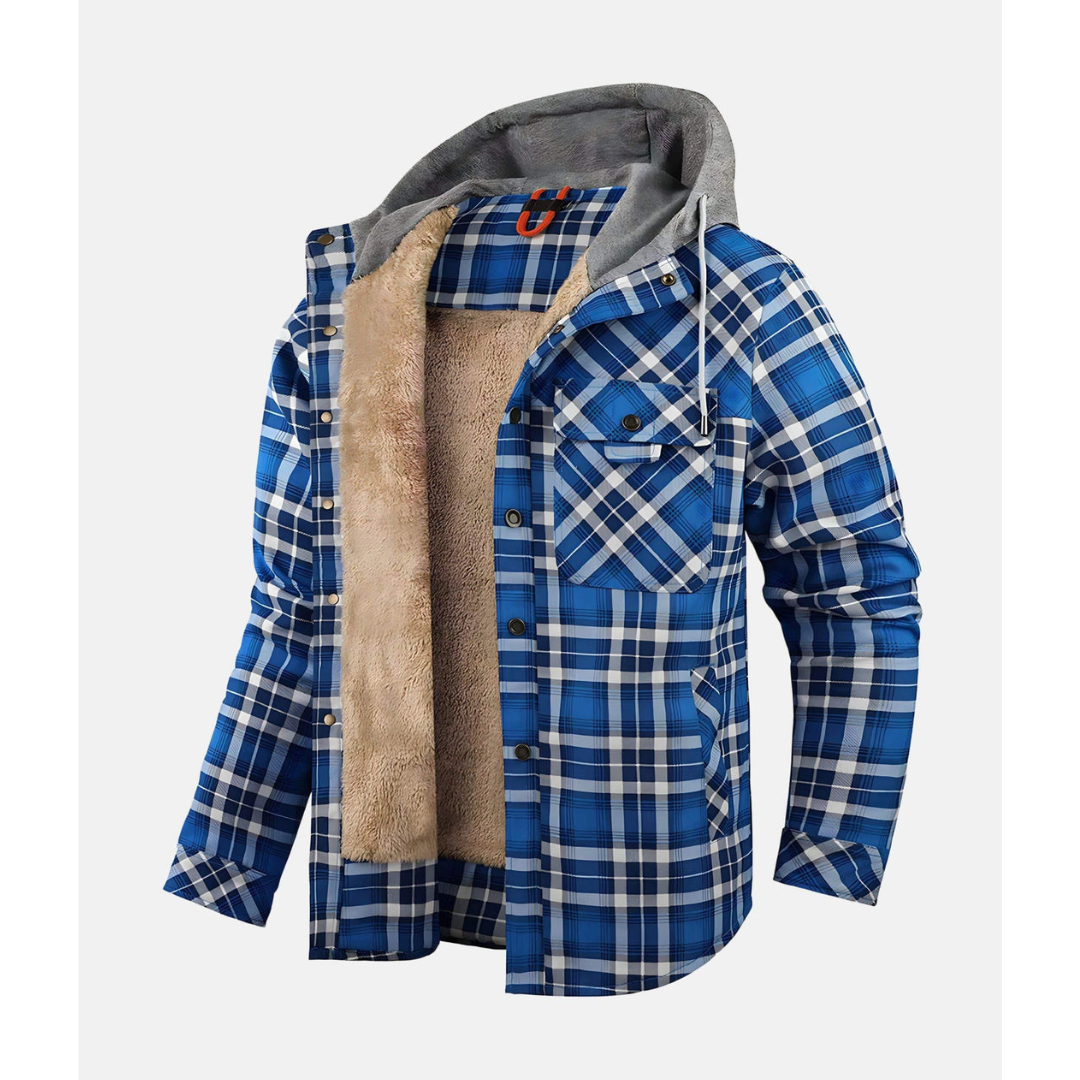Men's checker hood button down jacket | Long -sleeved