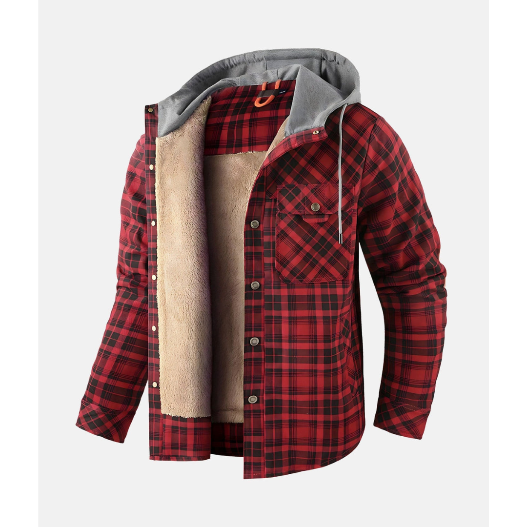 Men's checker hood button down jacket | Long -sleeved