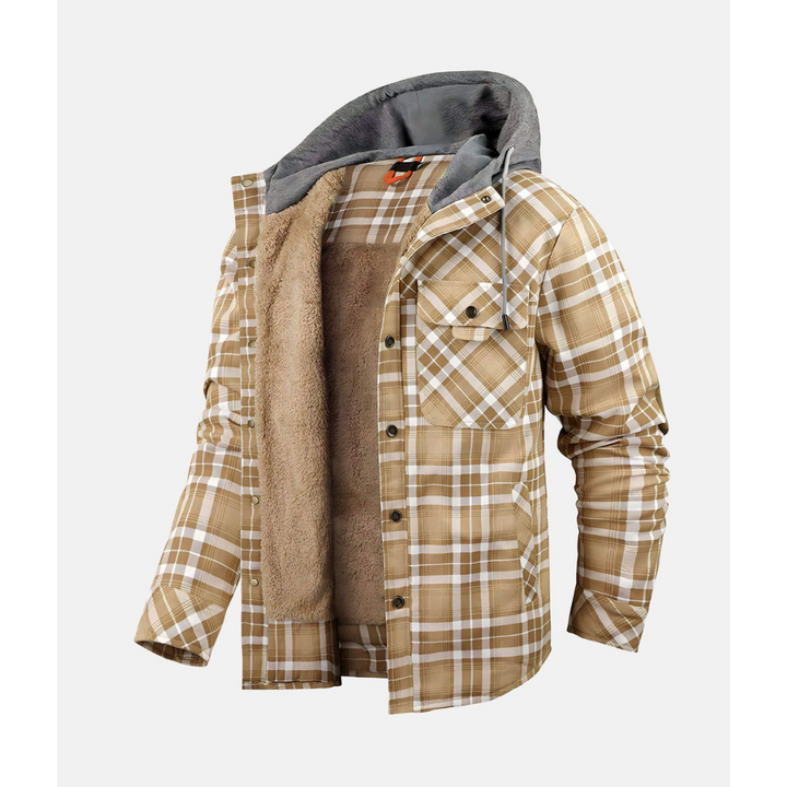 Men's checker hood button down jacket | Long -sleeved