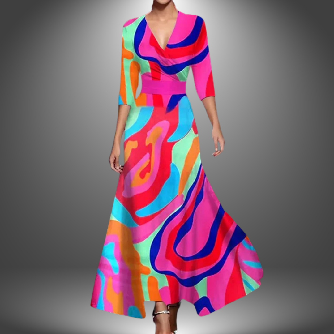 C&G™| Flattering V-Neck Half Sleeve Boho Maxi Dress.