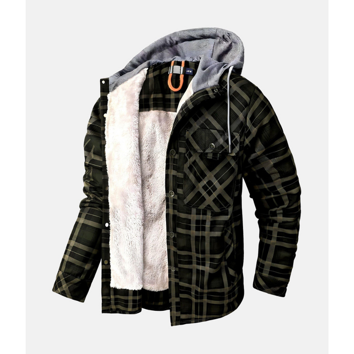 Men's checker hood button down jacket | Long -sleeved