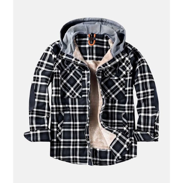 Men's checker hood button down jacket | Long -sleeved