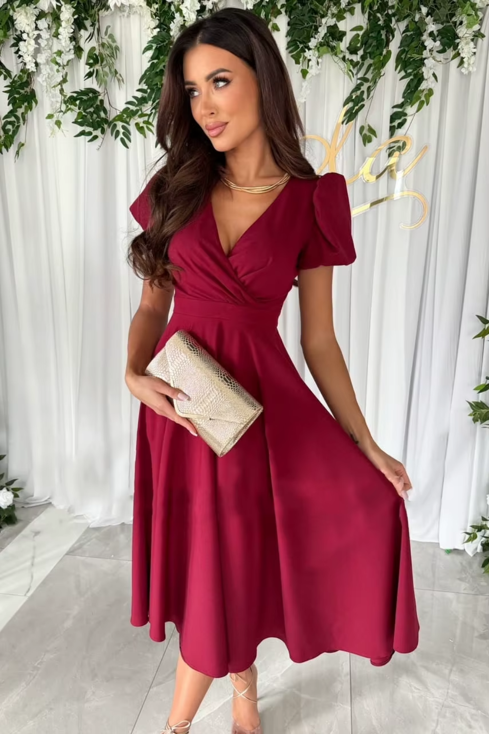 Hayden Anika - Elegant V-Neck Midi Dress