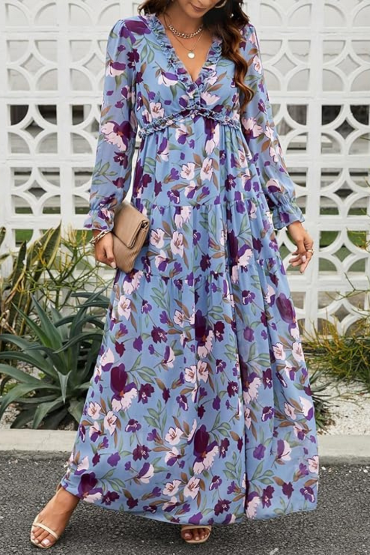 Aveline - Wild Lotus Ruffle Tiered Maxi Dress