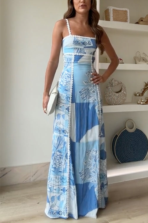 Alice - Women Blue Patchwork Maxi Dress