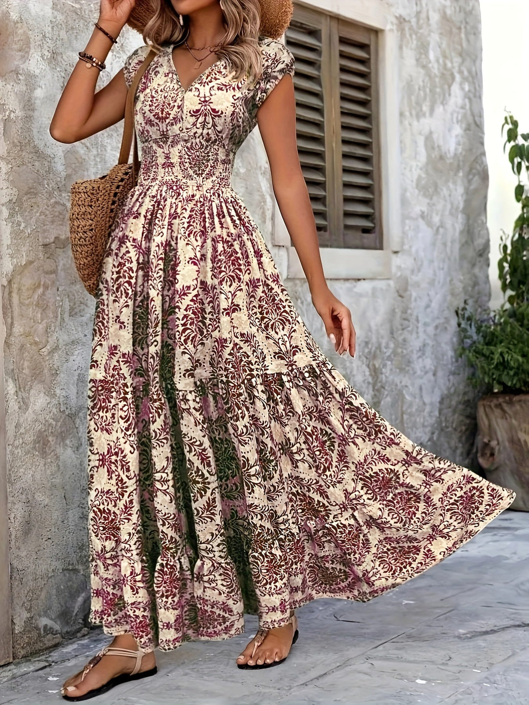 Arianna – Boho V-Neck Maxi Dress