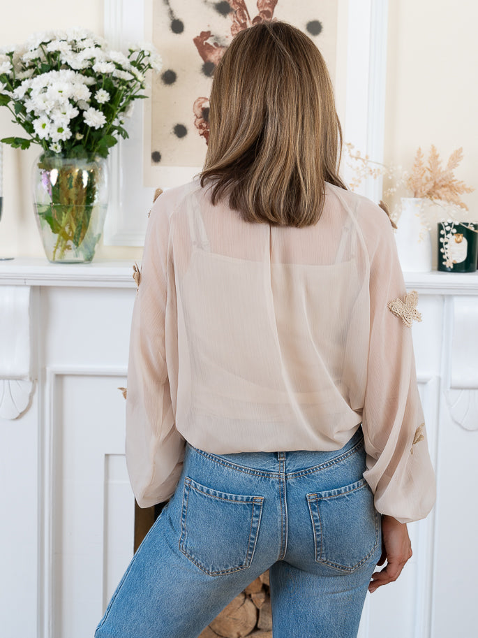 Beige Butterfly Blouse