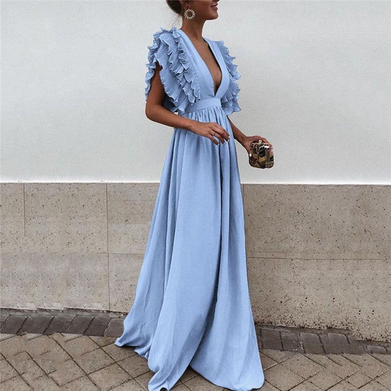 Ariella - Elegant Ruffle Sleeve Maxi Dress