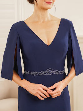 Sheath/Column V-Neck Half Sleeves Mother Of The Bride & Groom Dresses with Appliques & Split Side