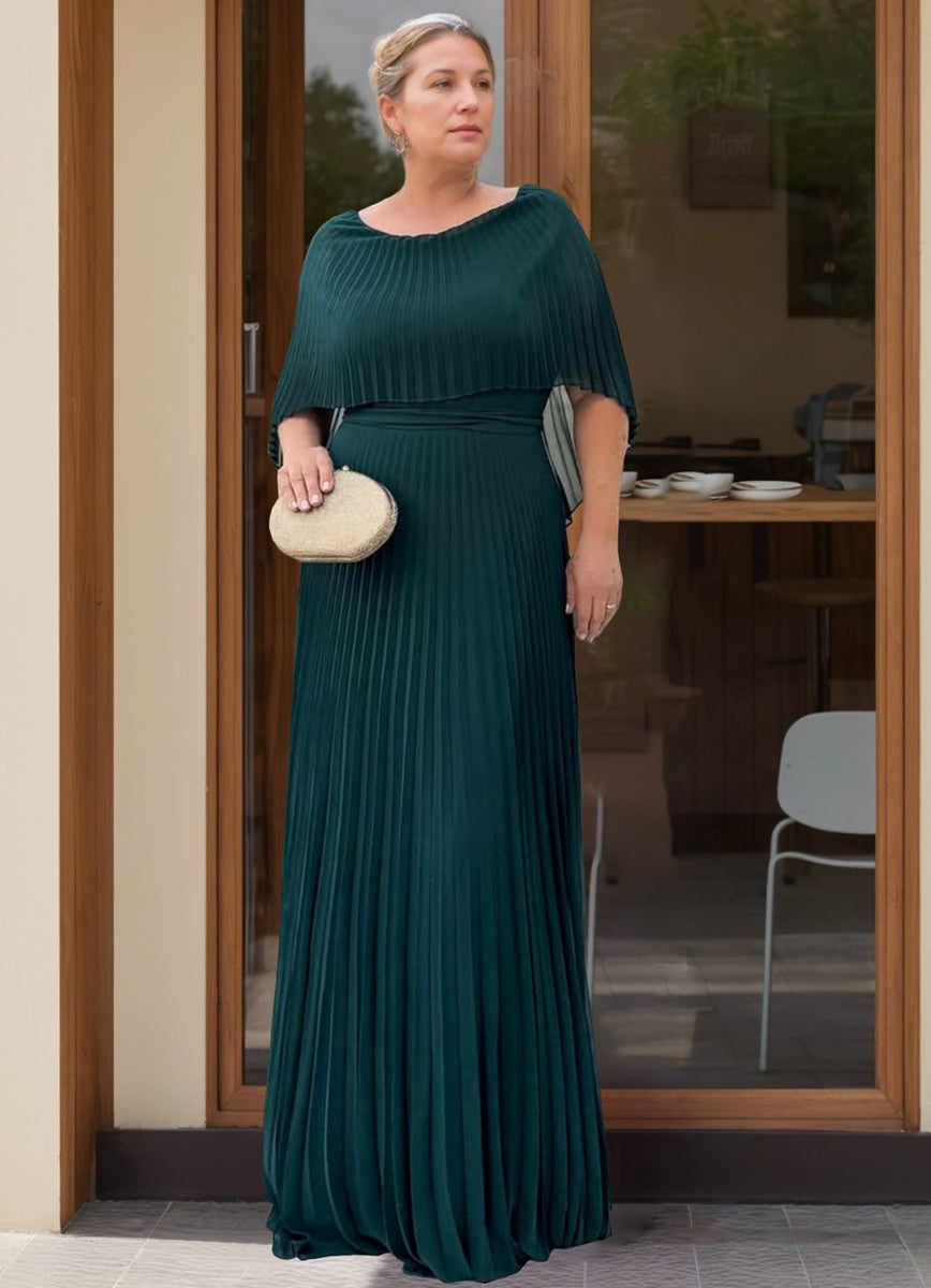 Sheath/Column Scoop Neck Half Sleeves Mother Of The Bride & Groom Dresses with Pleats & Cape