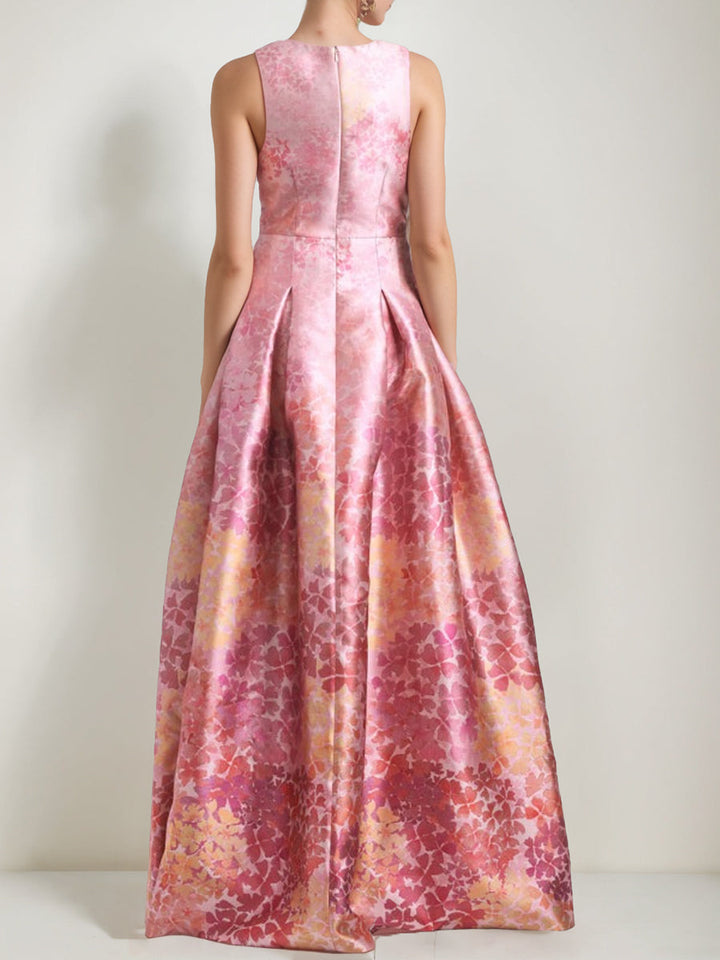 A-Line/Princess V-Neck Sleeveless Printed Floral Mother of the Bride & Groom Dresses with High Split & Pocket