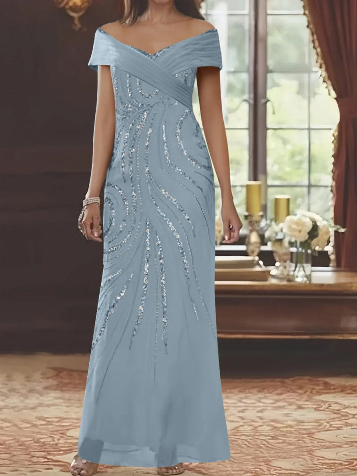 Sheath/Column Off-the-shoulder Floor-Length Mother of the Bride Dresses with Sequins