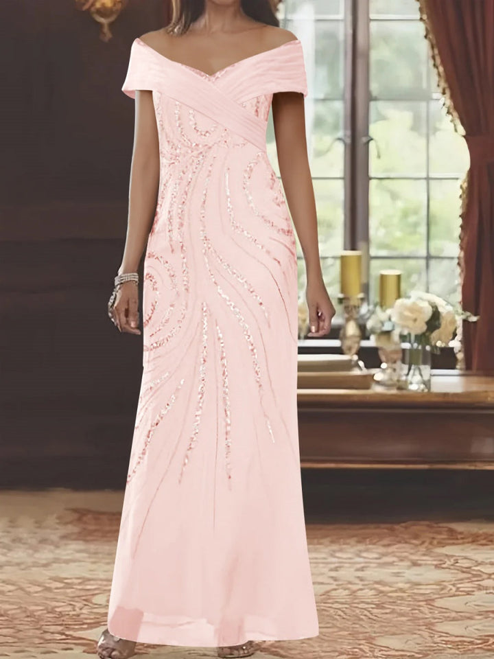 Sheath/Column Off-the-shoulder Floor-Length Mother of the Bride Dresses with Sequins