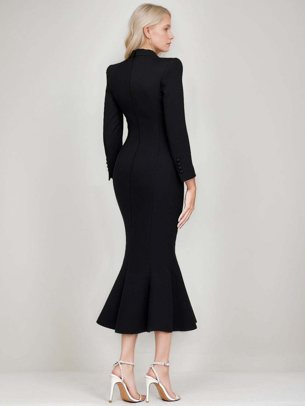 Trumpet/Mermaid V-Neck Peaked Lapel Long Sleeves Ankle-Length Mother of the Bride Dresses with Ruffles & Pockets & Buttons