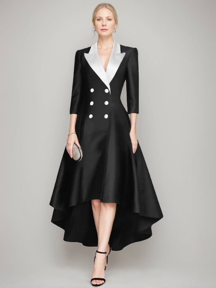 A-Line/Princess V-Neck Peaked Lapel 3/4 Sleeves Asymmetrical Mother of the Bride Dresses with Buttons