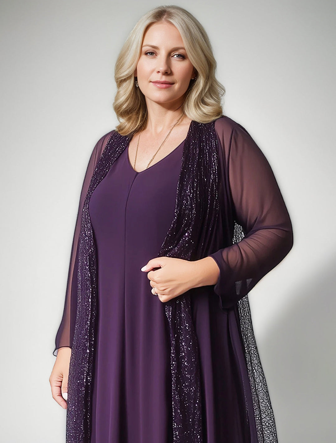 A-Line/Princess V-neck Sleeveless Asymmetrical Mother of the Bride Dresses with Sheer Sparkle Long Jacket