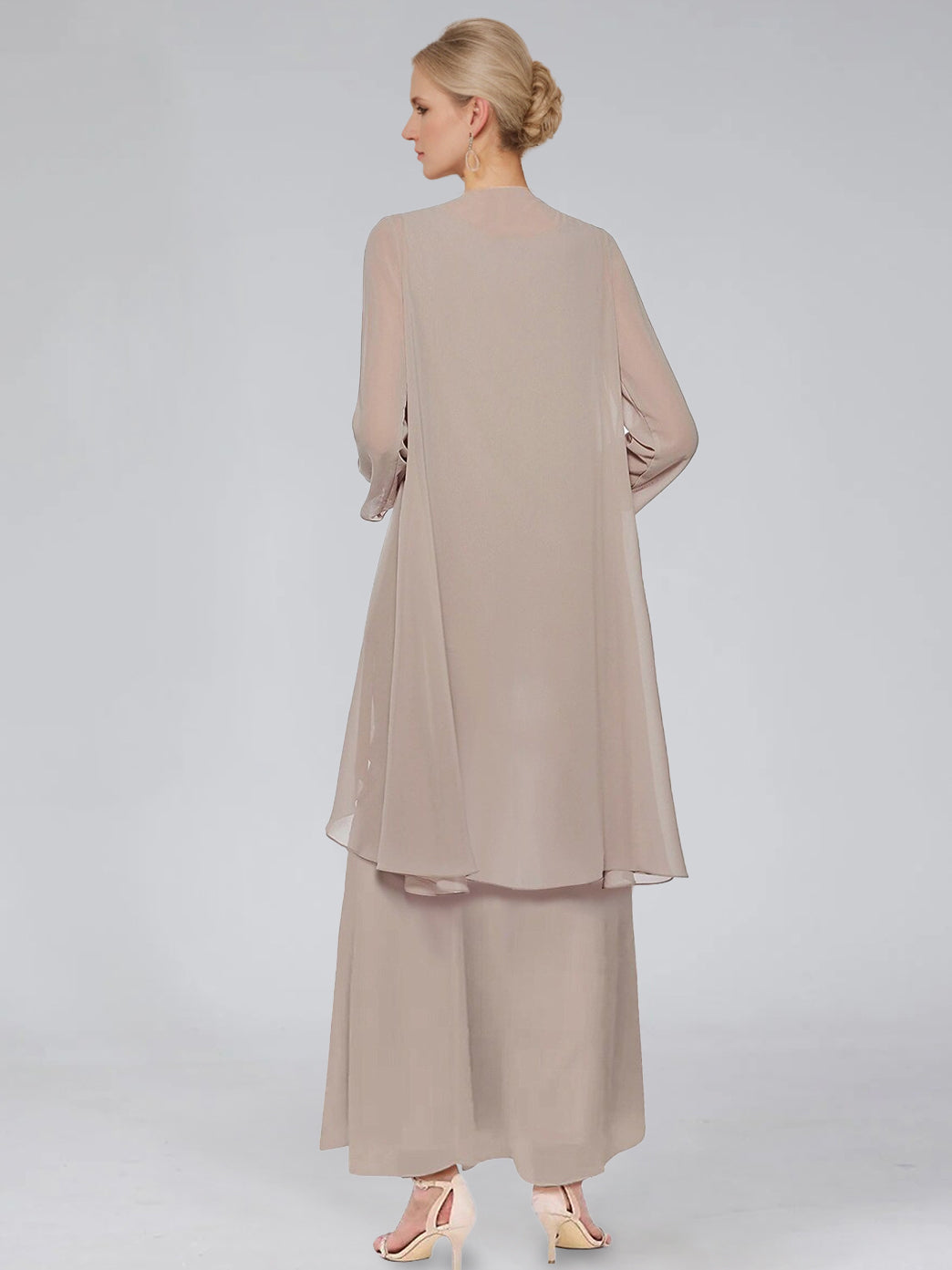 Sheath/Column Tiered Scoop Sleeveless Ankle-Length Mother of the Bride Dresses with Jacket & Ruffles