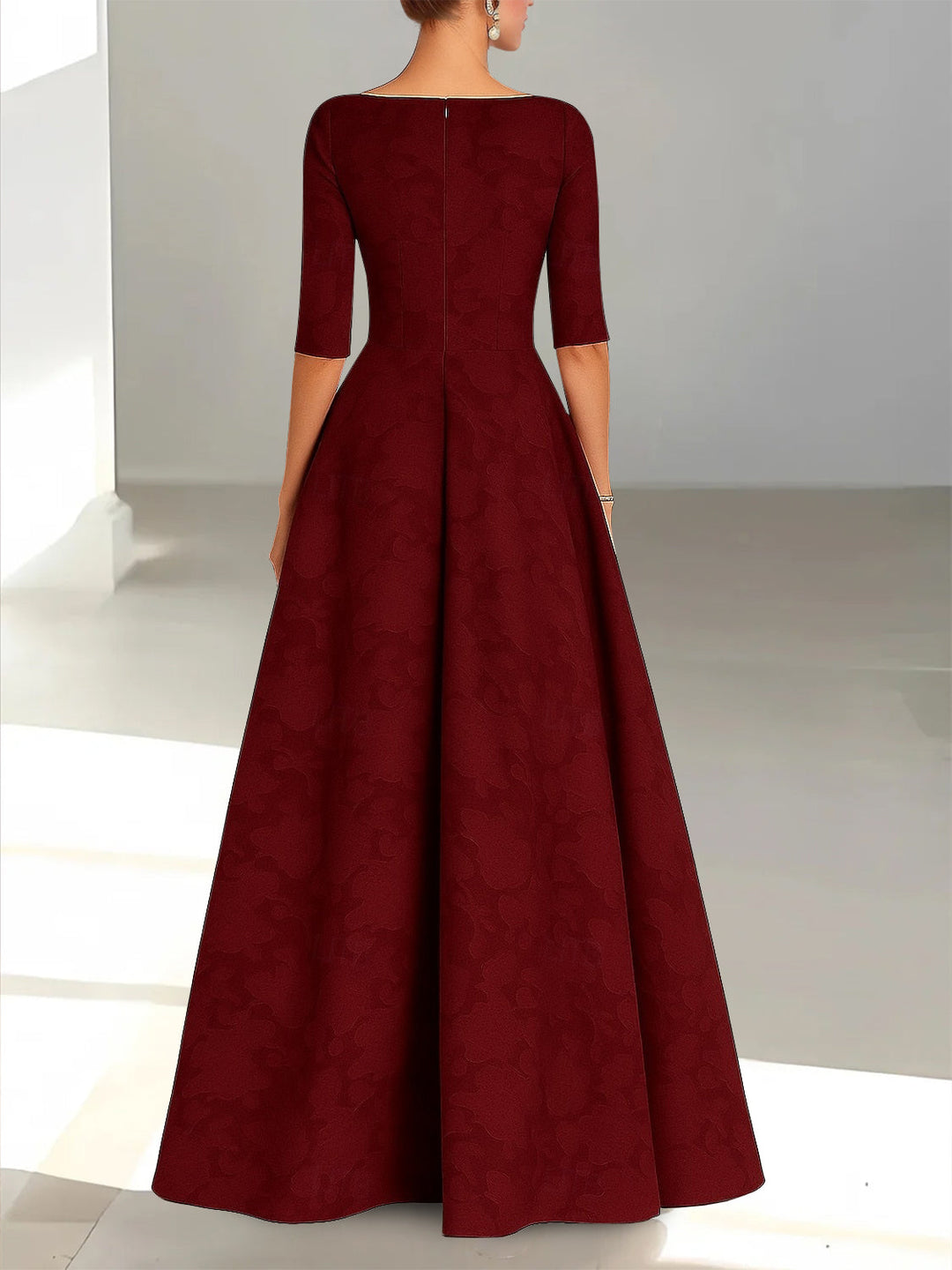 A-Line/Princess Boat Neck Half Sleeves Floor-Length Mother of the Bride Dresses with Sash