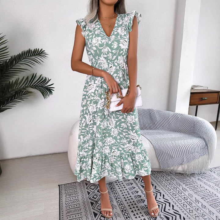 AzureBloom V-Neck Floral Midi Dress