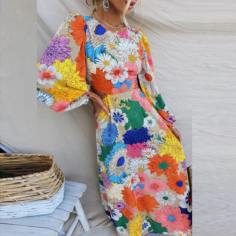 Sierra - Elegant Floral Print Vacation Dress