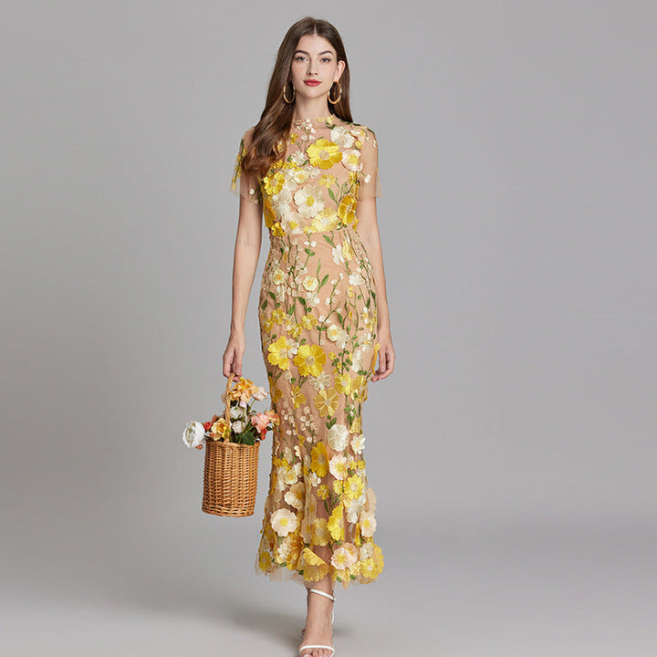 Lisa - Sheer Embroidered Maxi Dress