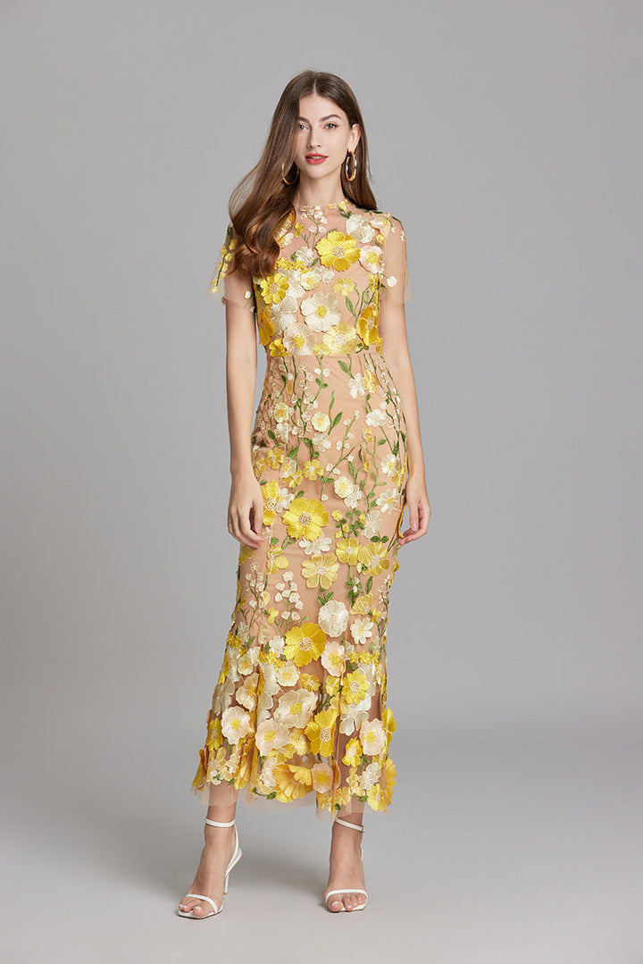 Lisa - Sheer Embroidered Maxi Dress