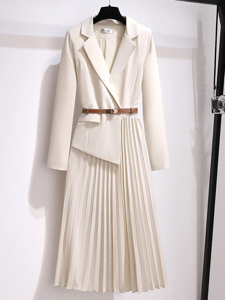 Hayden Rosy - Pleated Belted Blazer Dress