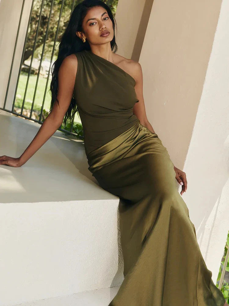 Eliza - Women's One-Shoulder Patchwork Maxi Dress