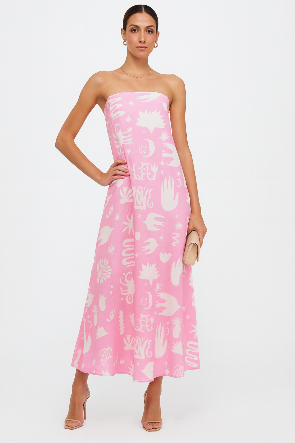 Stella - Tropical Print Strapless Maxi Dress with Flowy Design